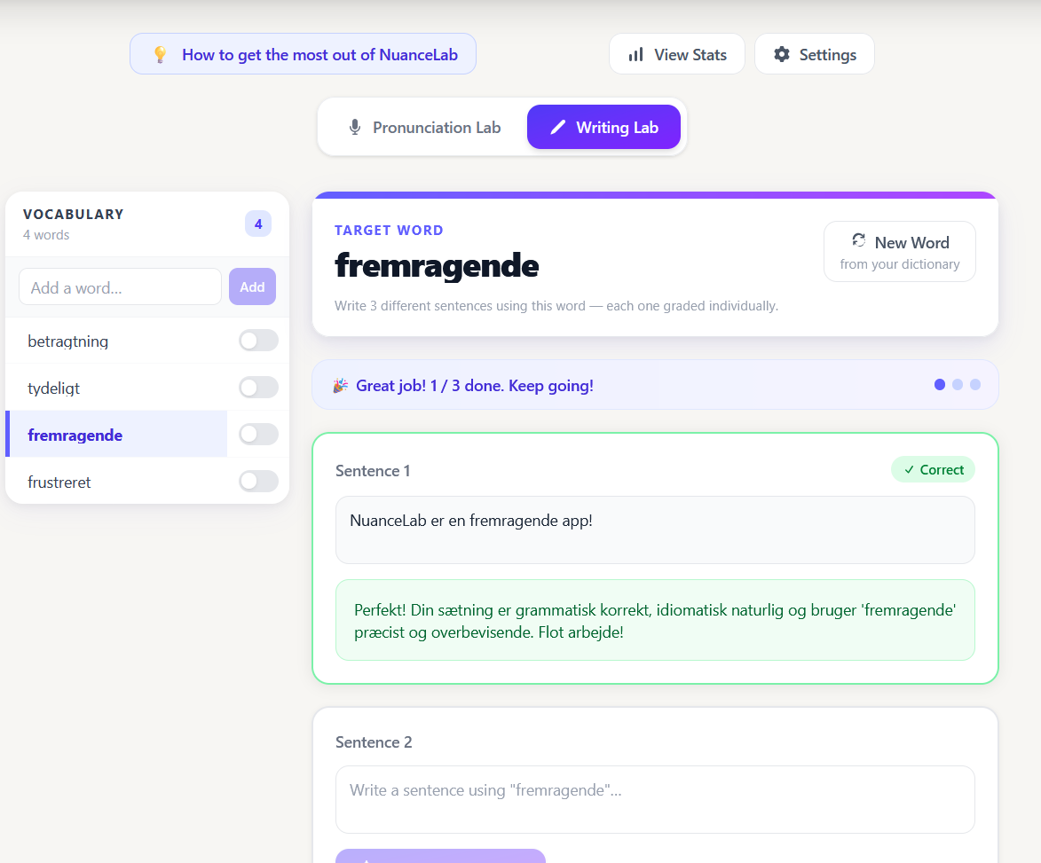 Writing Lab — AI vocabulary coach